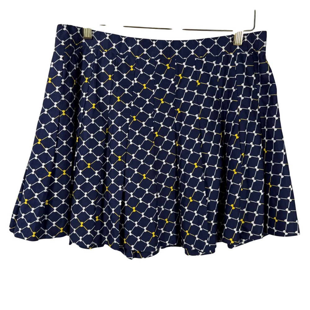 BURU Navy Blue Lattice Bow Print Pleated Skirt XL Cotton Mini Tennis Skirt